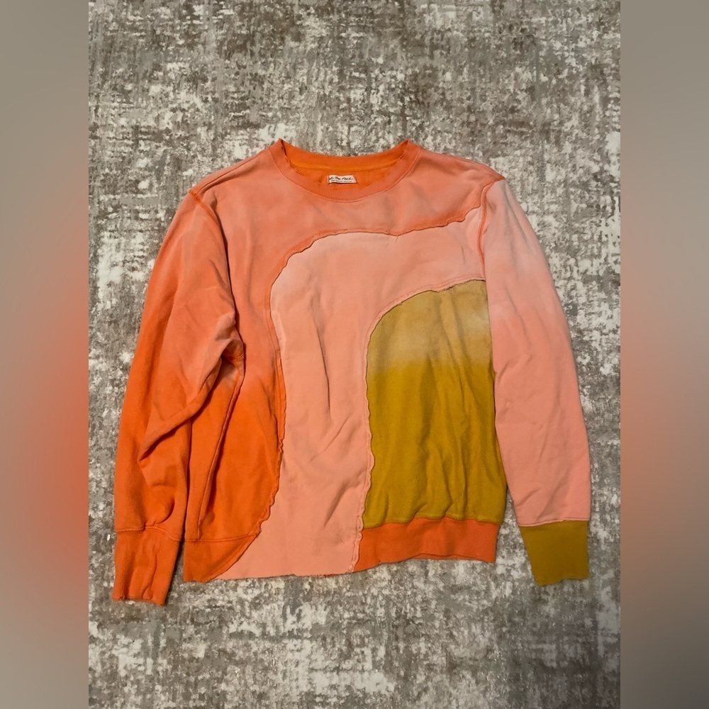 We The Free Shady Colorblock Crewneck Sweatshirt - Orange, Pink, Yellow size L